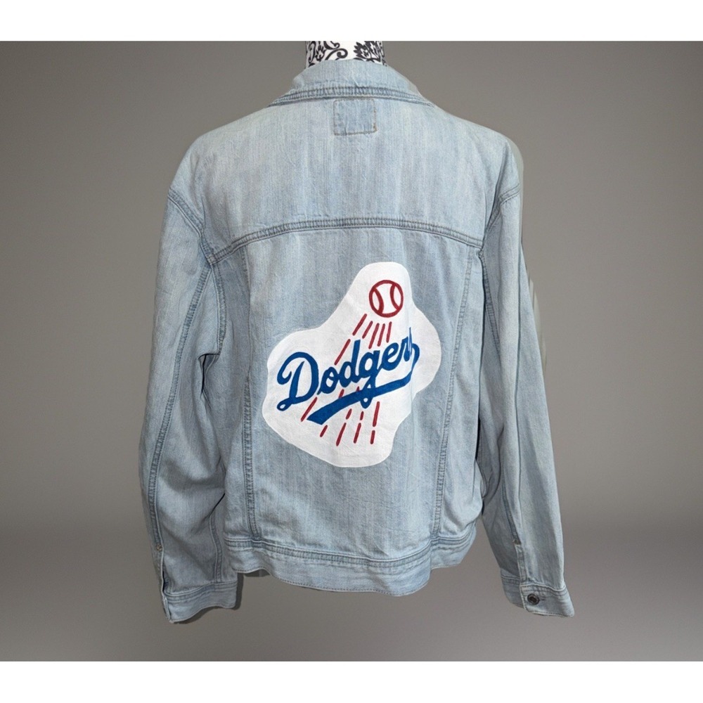 American Eagle Light Blue Denim Handpainted Dodgers Jacket MLB Women's XL 1 of 1